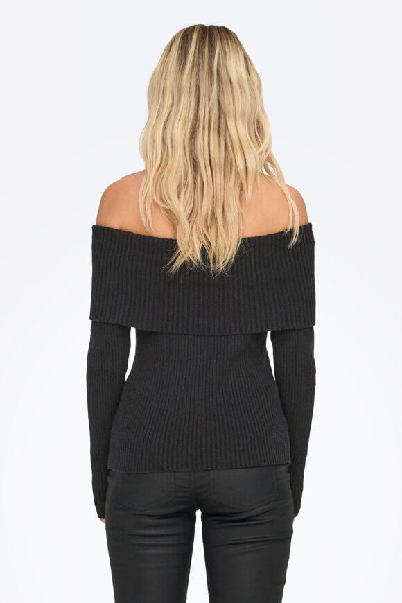 ONLKATIA Off Shoulder gerippter Strickpullover - Black