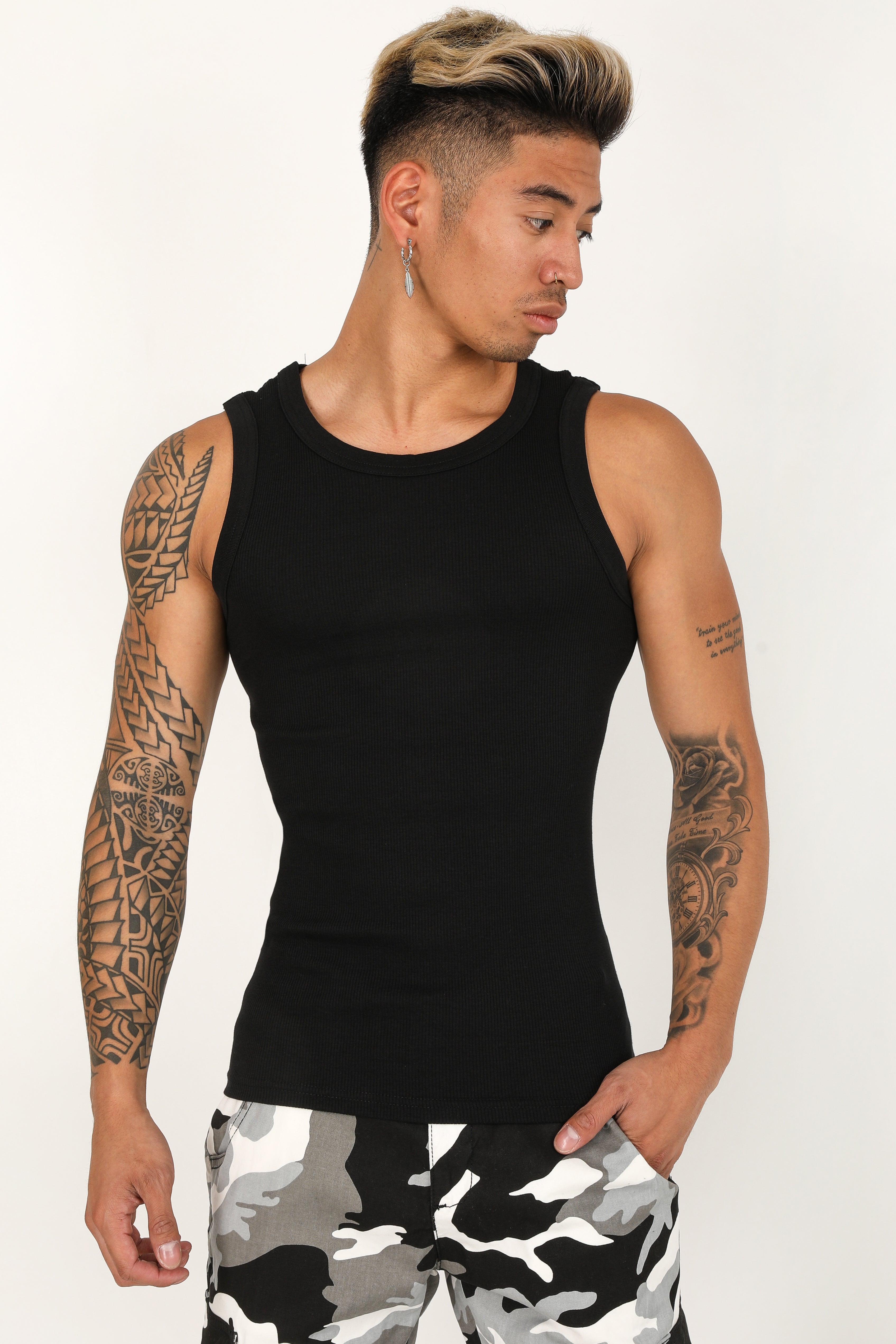 Geripptes Tanktop - Schwarz