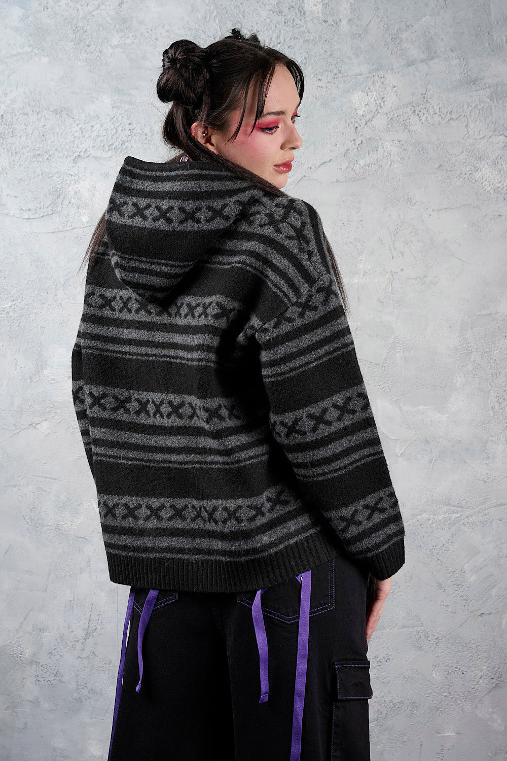 Punkie Love Oversize Strickjacke - Black + Grey