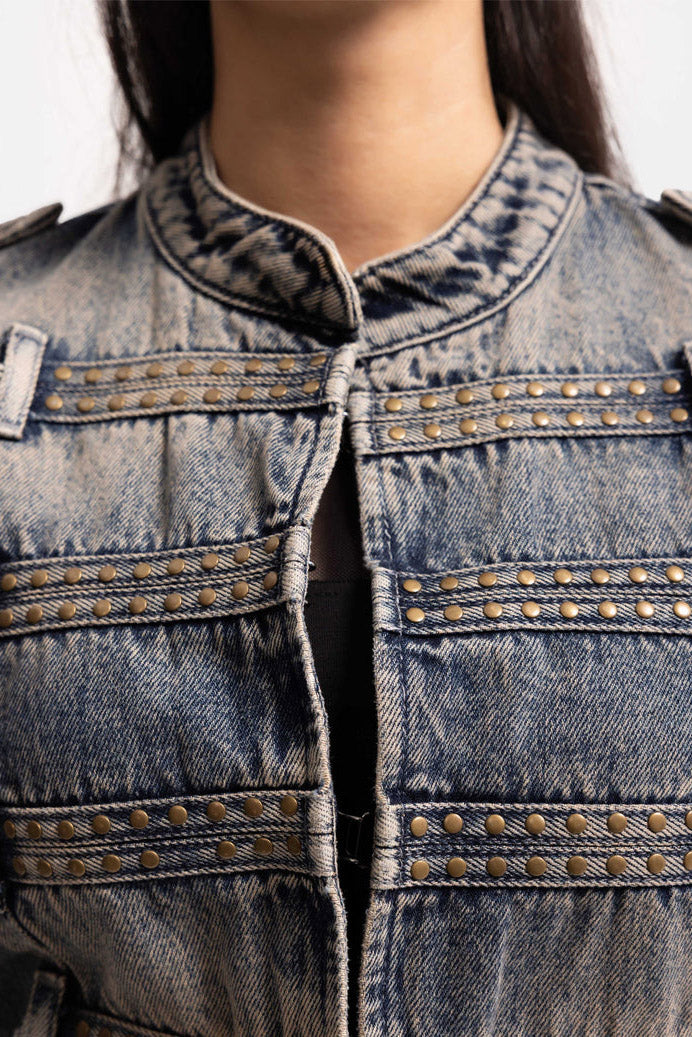 Napolyon giacca corta in denim con borchie - Medium Blue Denim