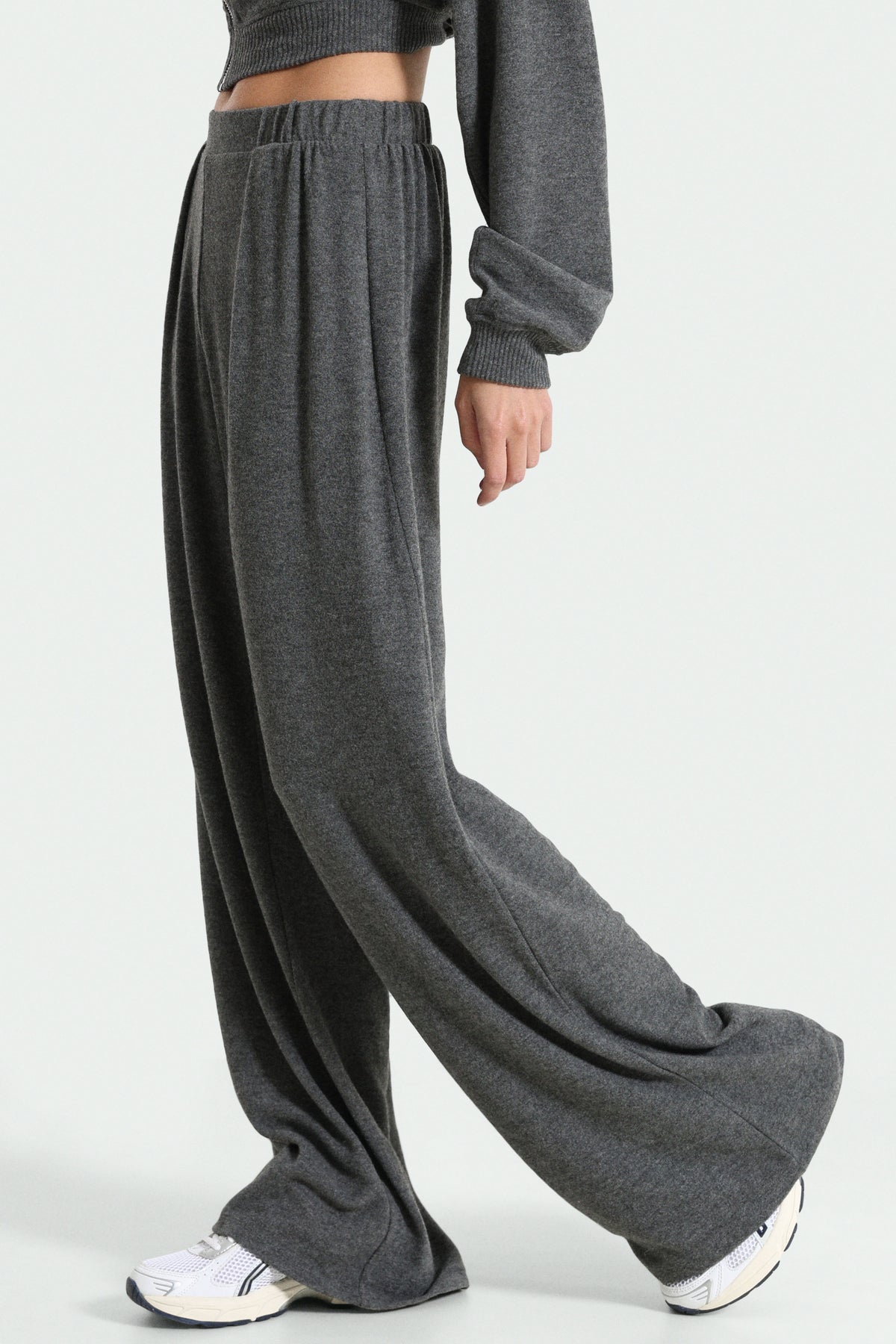 ONLAVELINE Wide Leg Strickhose - Dark Grey Melange