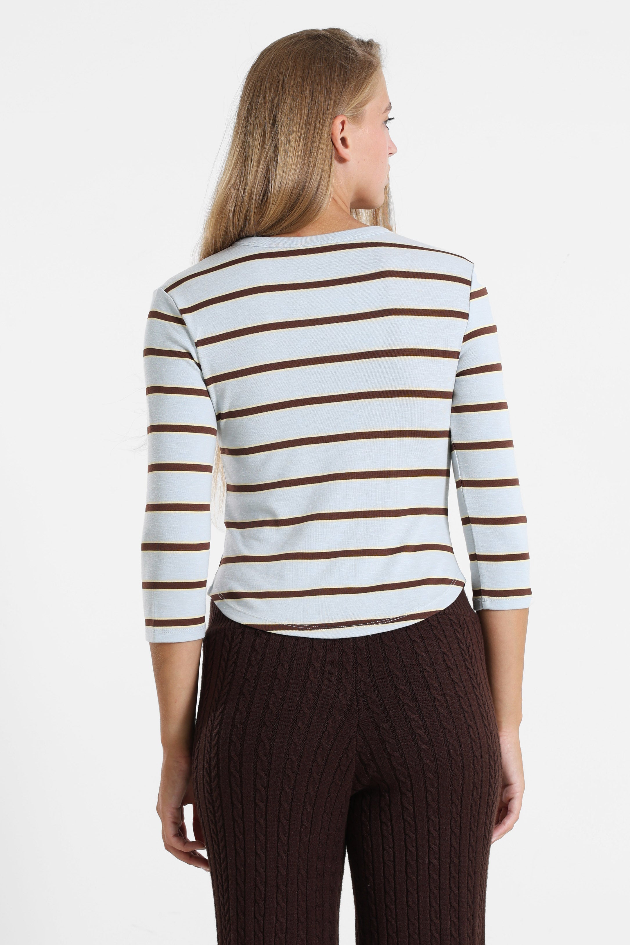 Cropped long-sleeve shirt - Bleu clair + brun + jaune