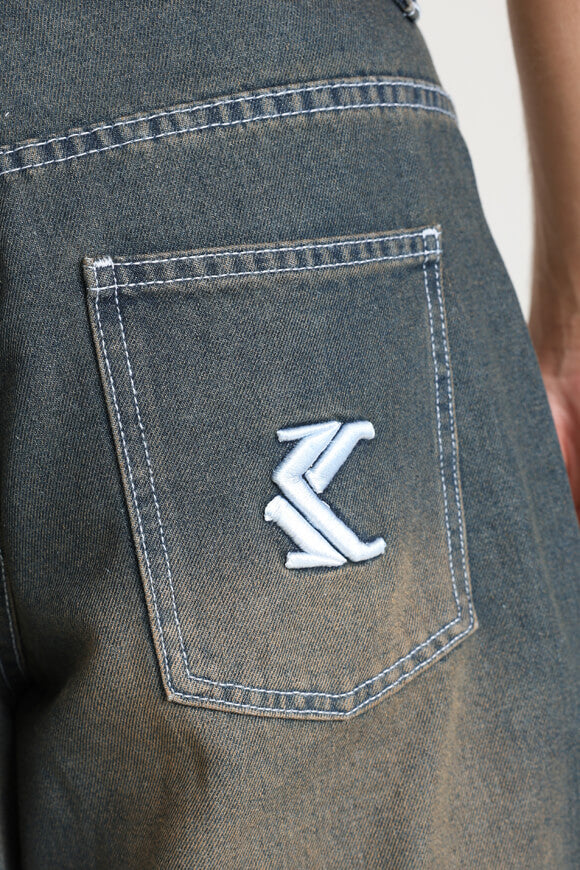 Short baggy fit denim - Dark Blue + Brown