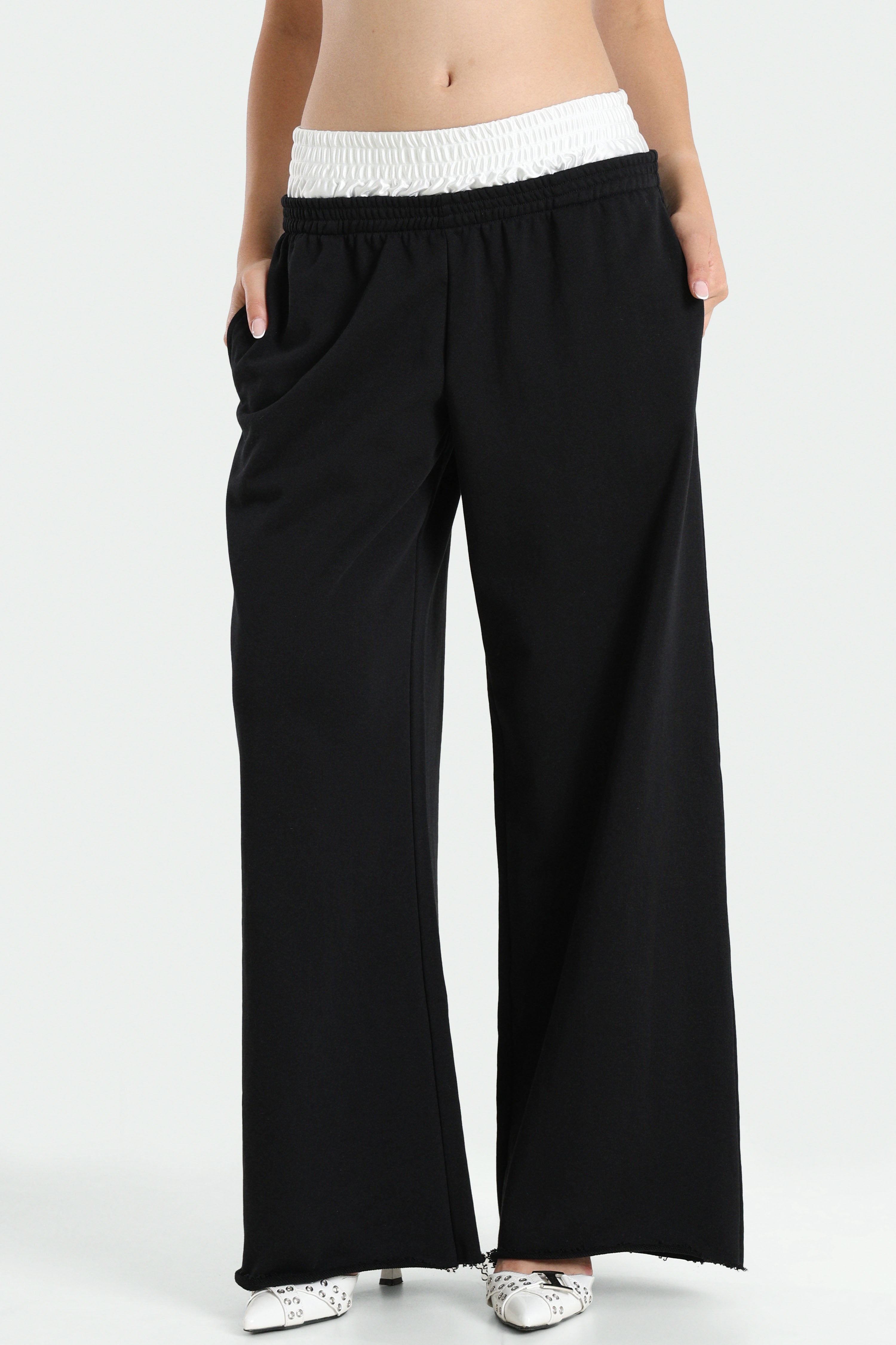 Wide Leg Sweathose - Schwarz