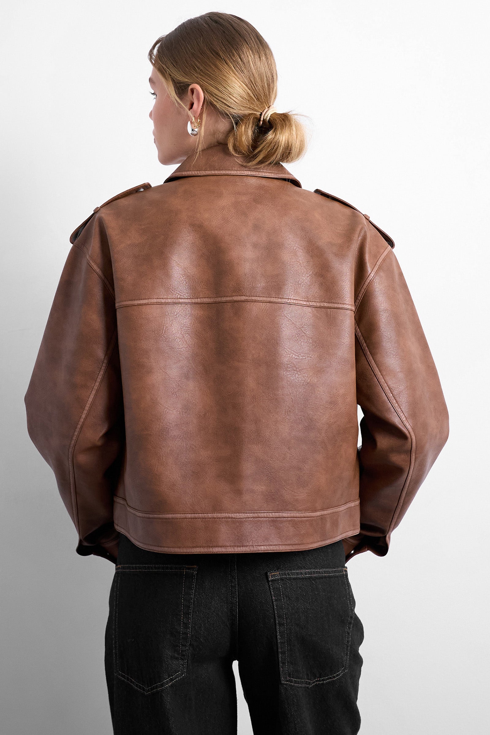 TSMADISON Kunstleder Bikerjacke - Brown Lentil