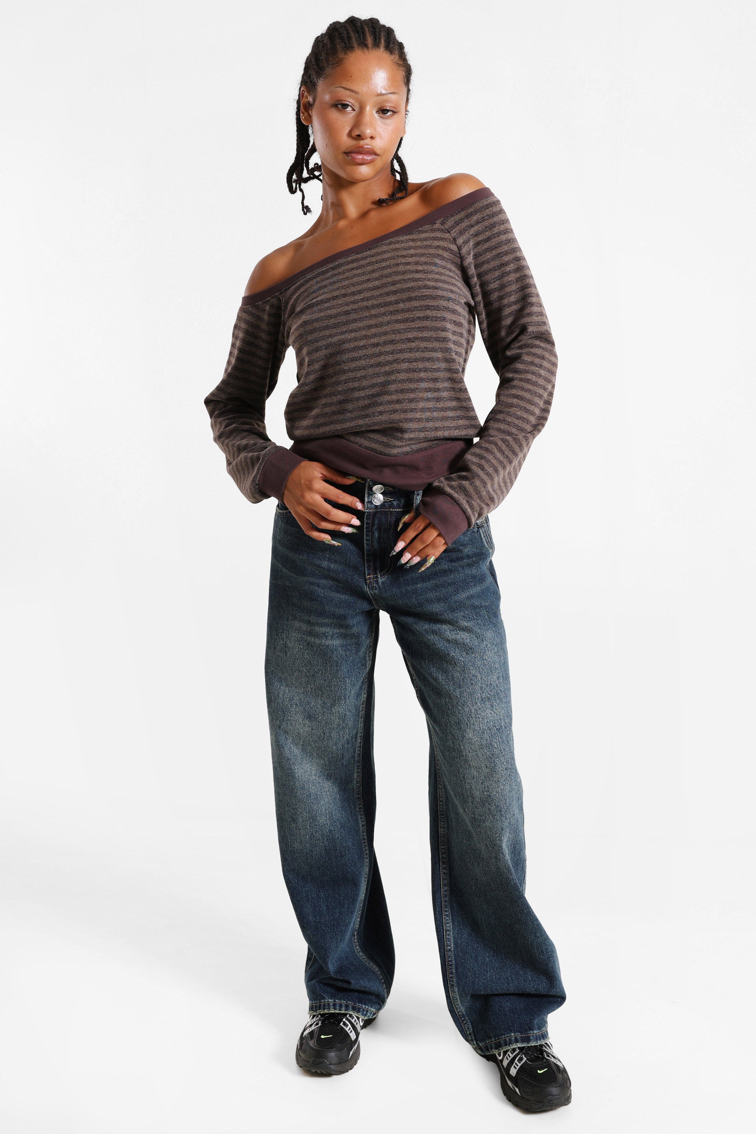 Camicia off shoulder maniche lunghe - Brun