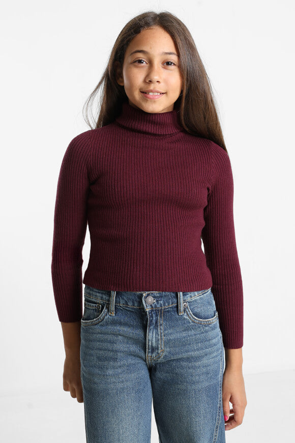 Pull en maille côtelée Crop - Bordeaux