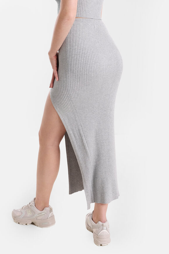Gerippter Maxi Strickrock - Hellgrau meliert