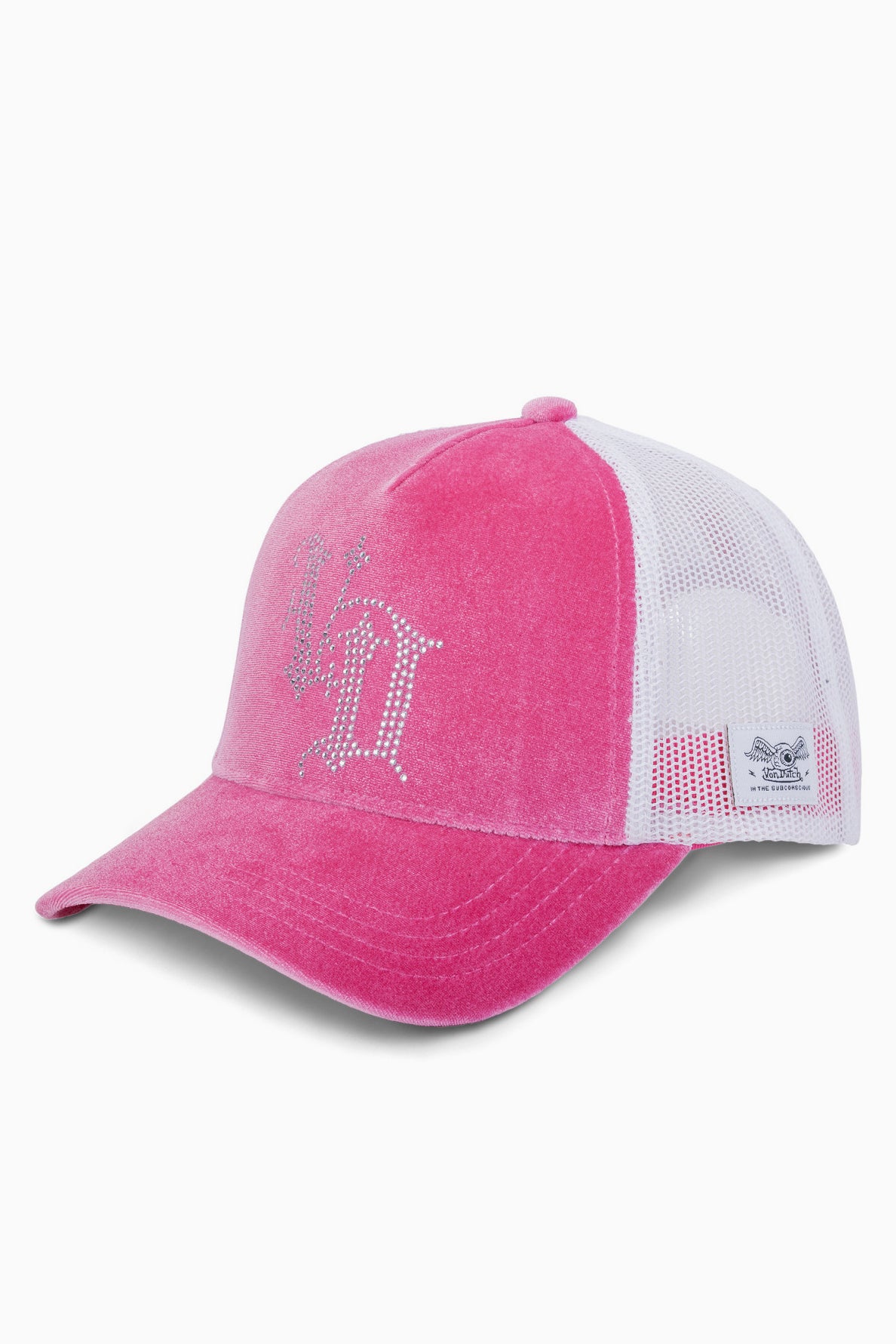 Casquette trucker en velours / snapback - Pink + White