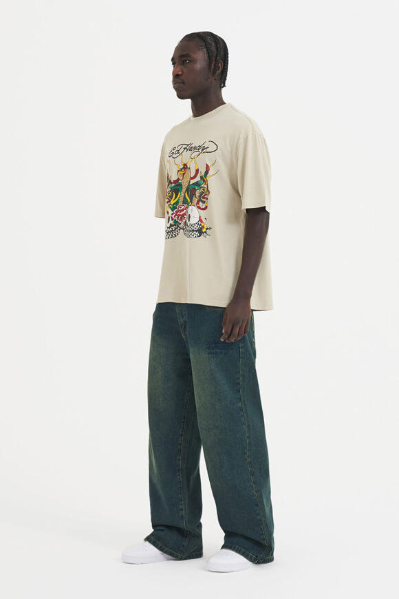 Snake and Skull Fire T-Shirt - Beige