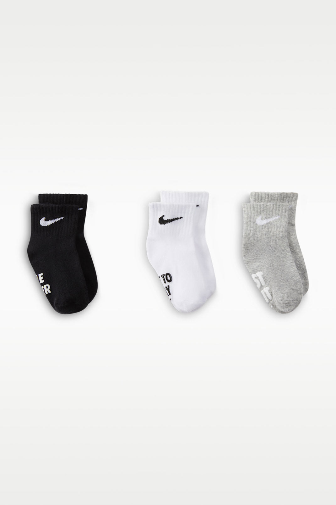 Dreierpack Anti-Rutsch Baby Socken - White + Light Grey Heather + Black