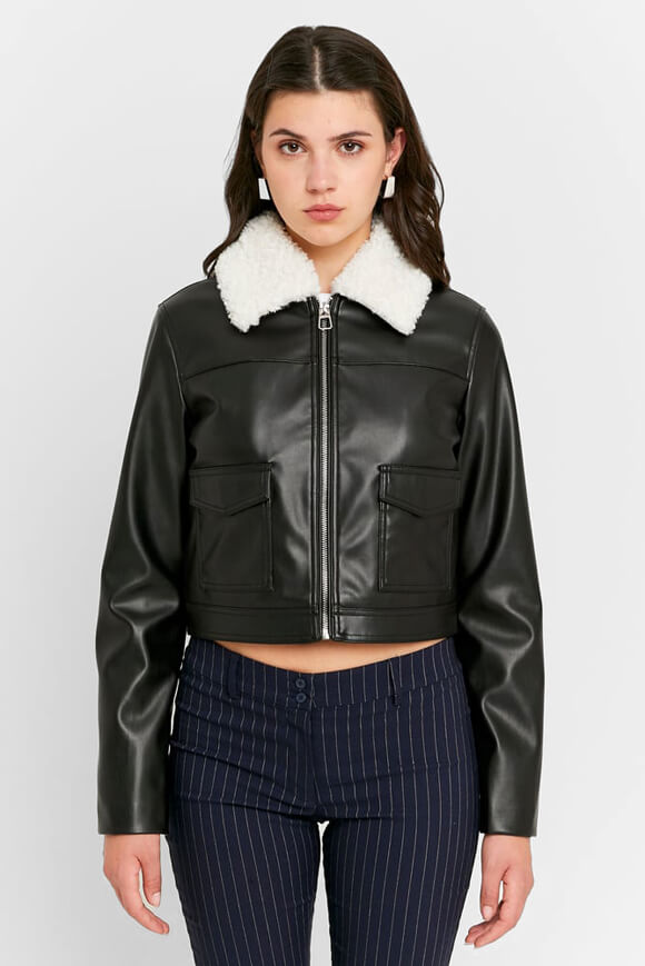 Veste en similicuir Crop - Black