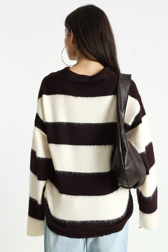 Pull oversize en maille - bordeaux + écru