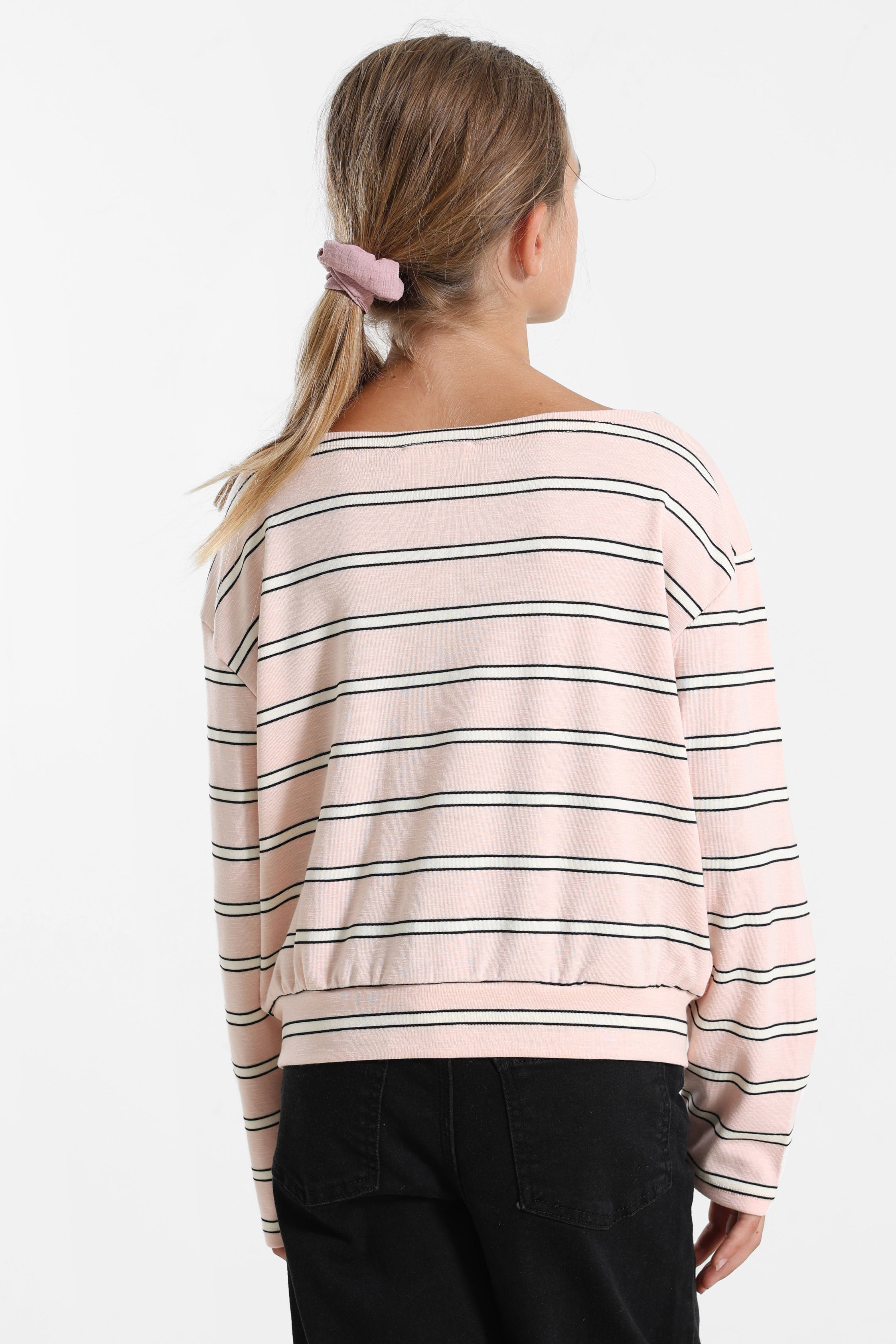 Off Shoulder Langarmshirt - Rosa + Offwhite + Schwarz