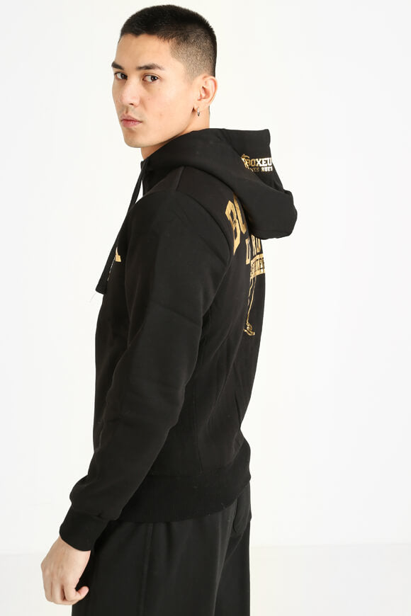 Kapuzensweatjacke - Schwarz + Goldfarbe