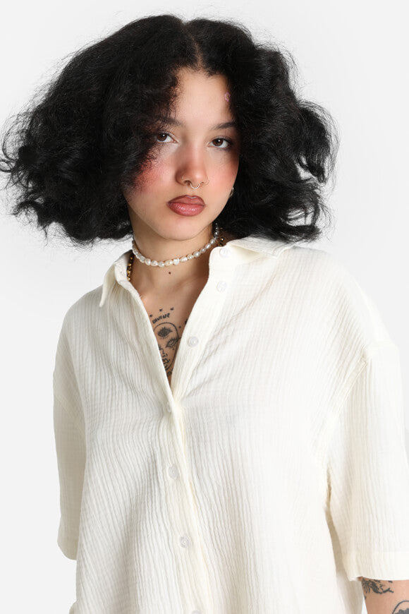 Musselin Crop Hemd - Ecru