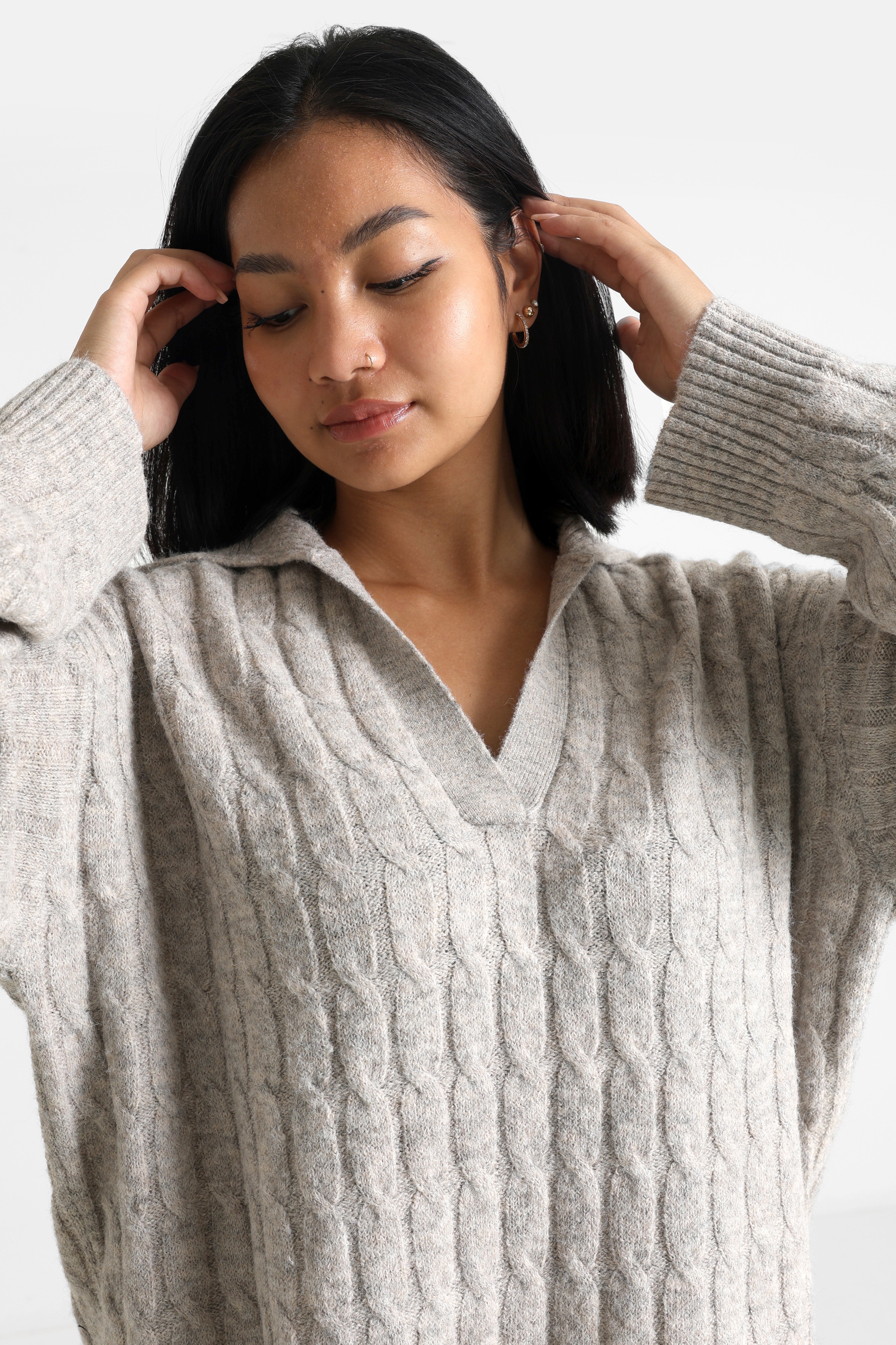 Pull ample en tricot - Beige chiné