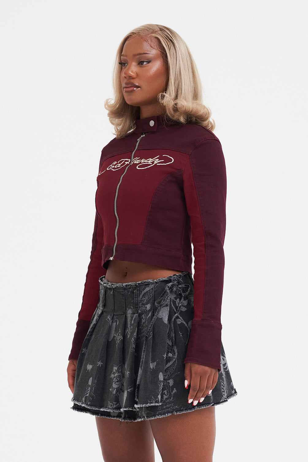 Veste de motard Crop - Bourgogne