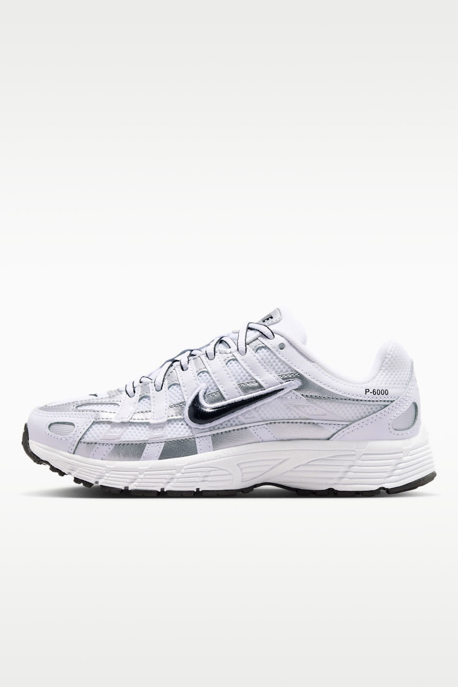 P-6000 Sneaker - White + Black + Metallic Silver