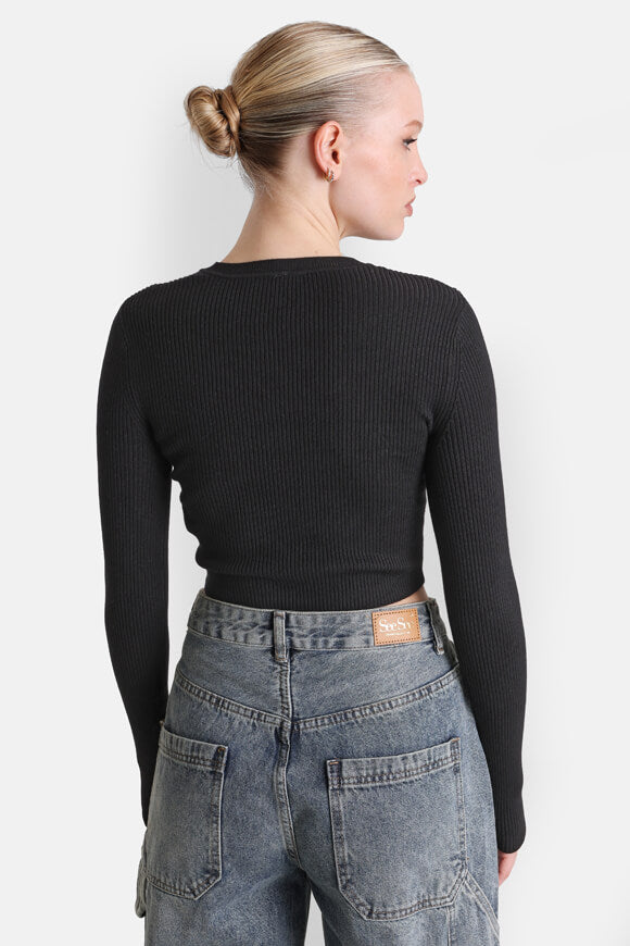 Ribbed crop knit sweater - Black