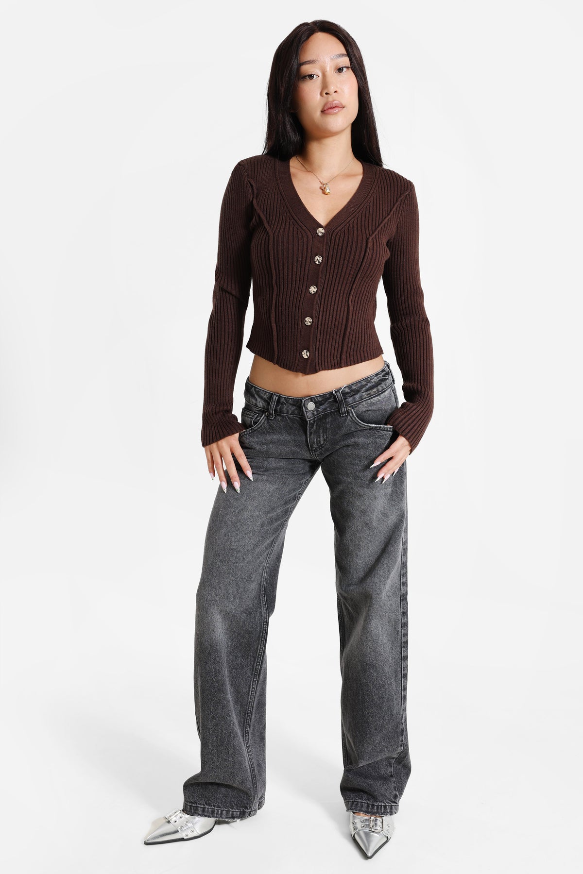 Crop Cardigan - Dunkelbraun
