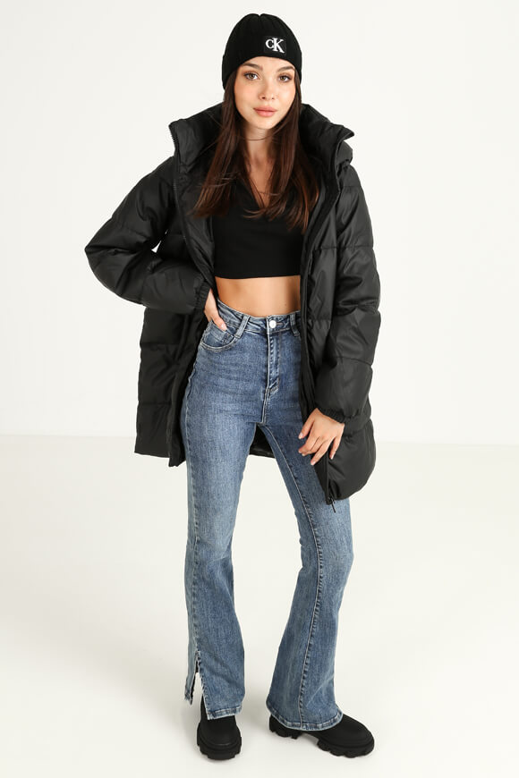 Manteau bouffant en simili-cuir - Noir