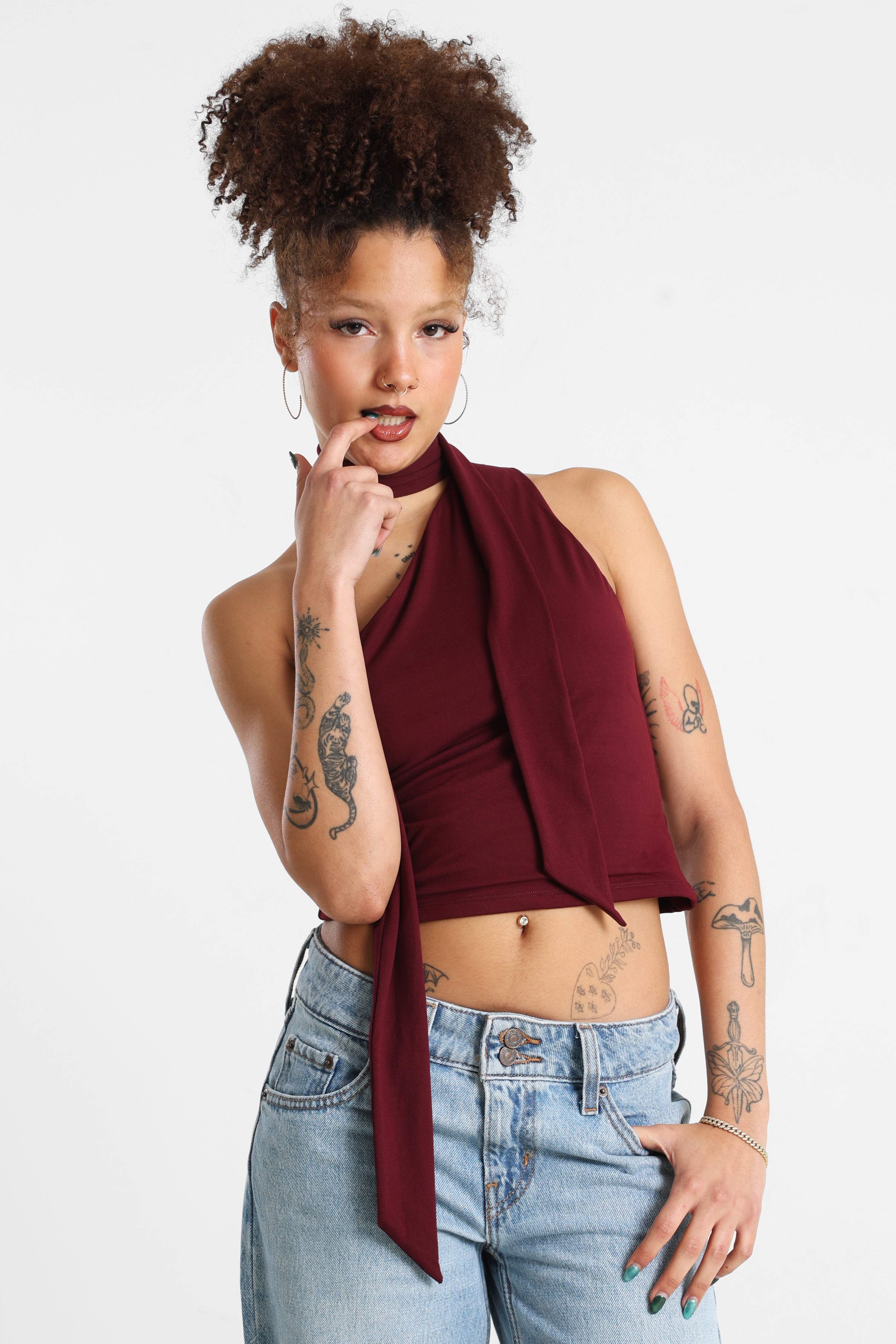 One Shoulder Crop Top - Bordeaux