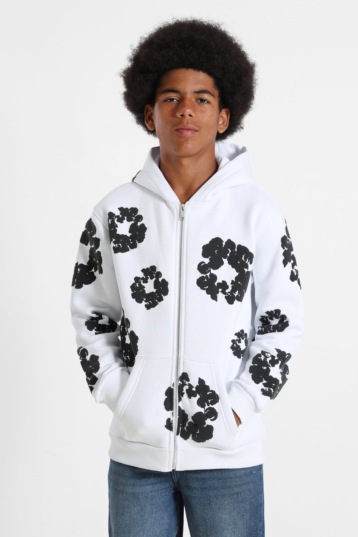 Kapuzensweatjacke - White + Black