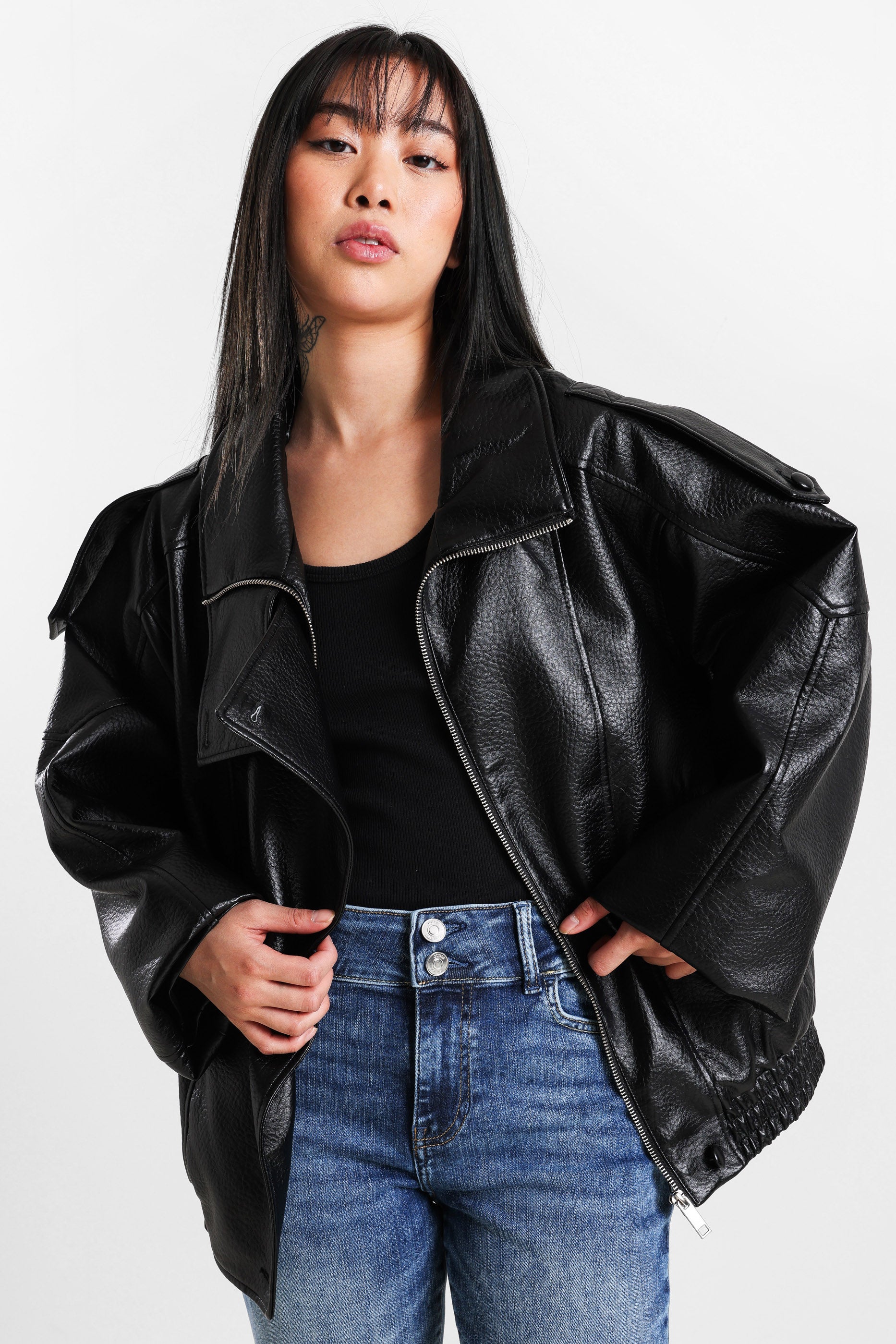 Kunstlederjacke - Black