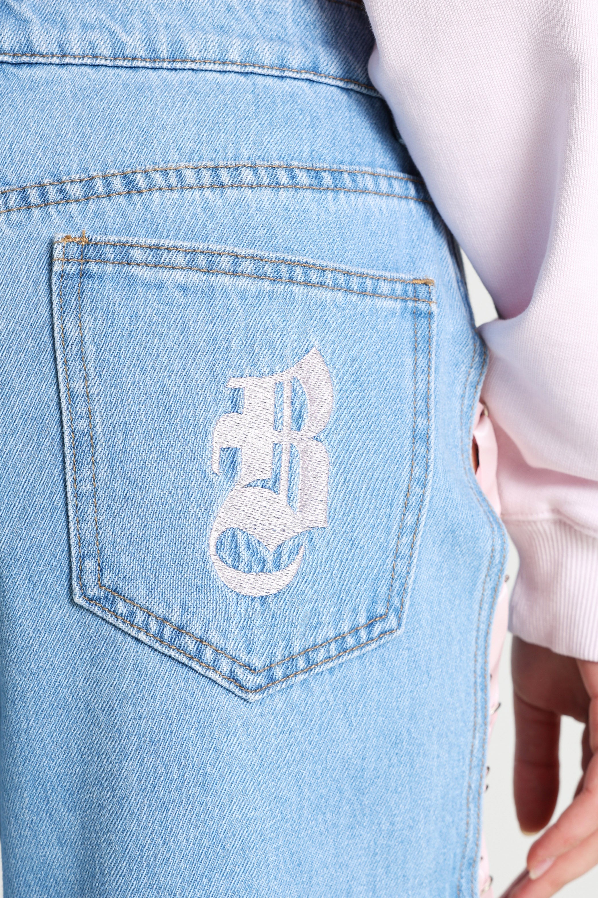 Straight Fit Jeans - Hellblau + Rosa