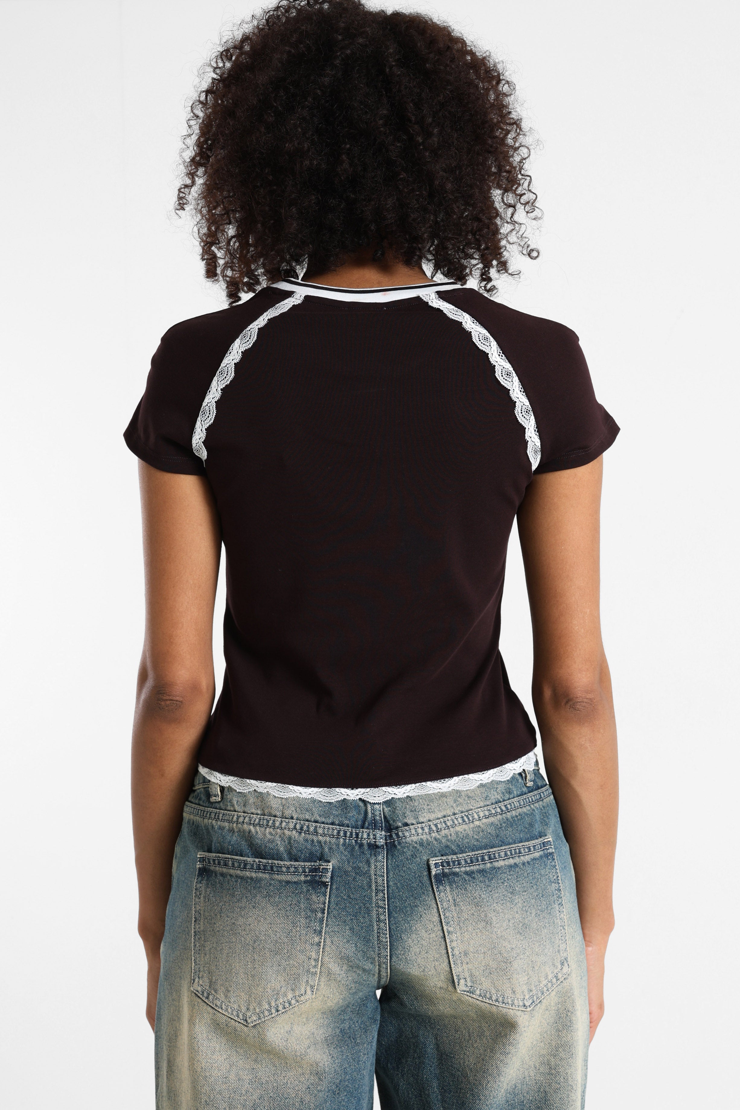 Cropped T-shirt - Brun Foncé + Ecru