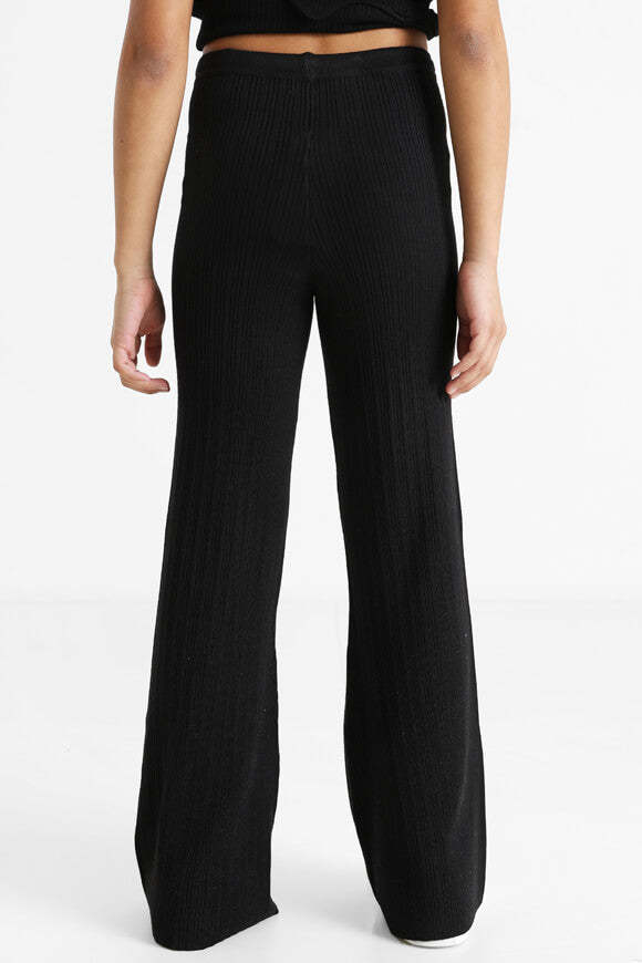 Ribbed flare knit pants - black