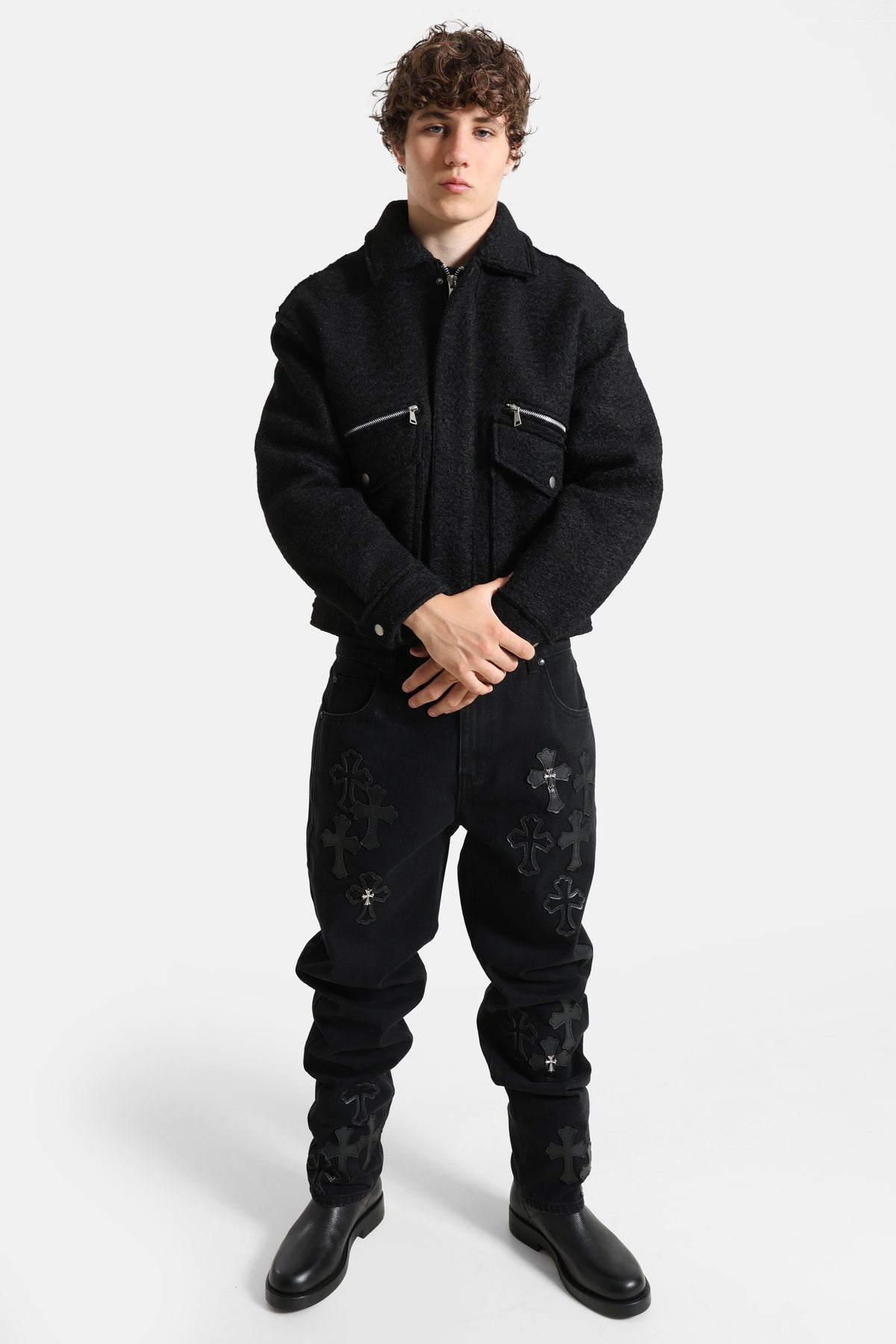 Bouclé-Strickjacke - Black