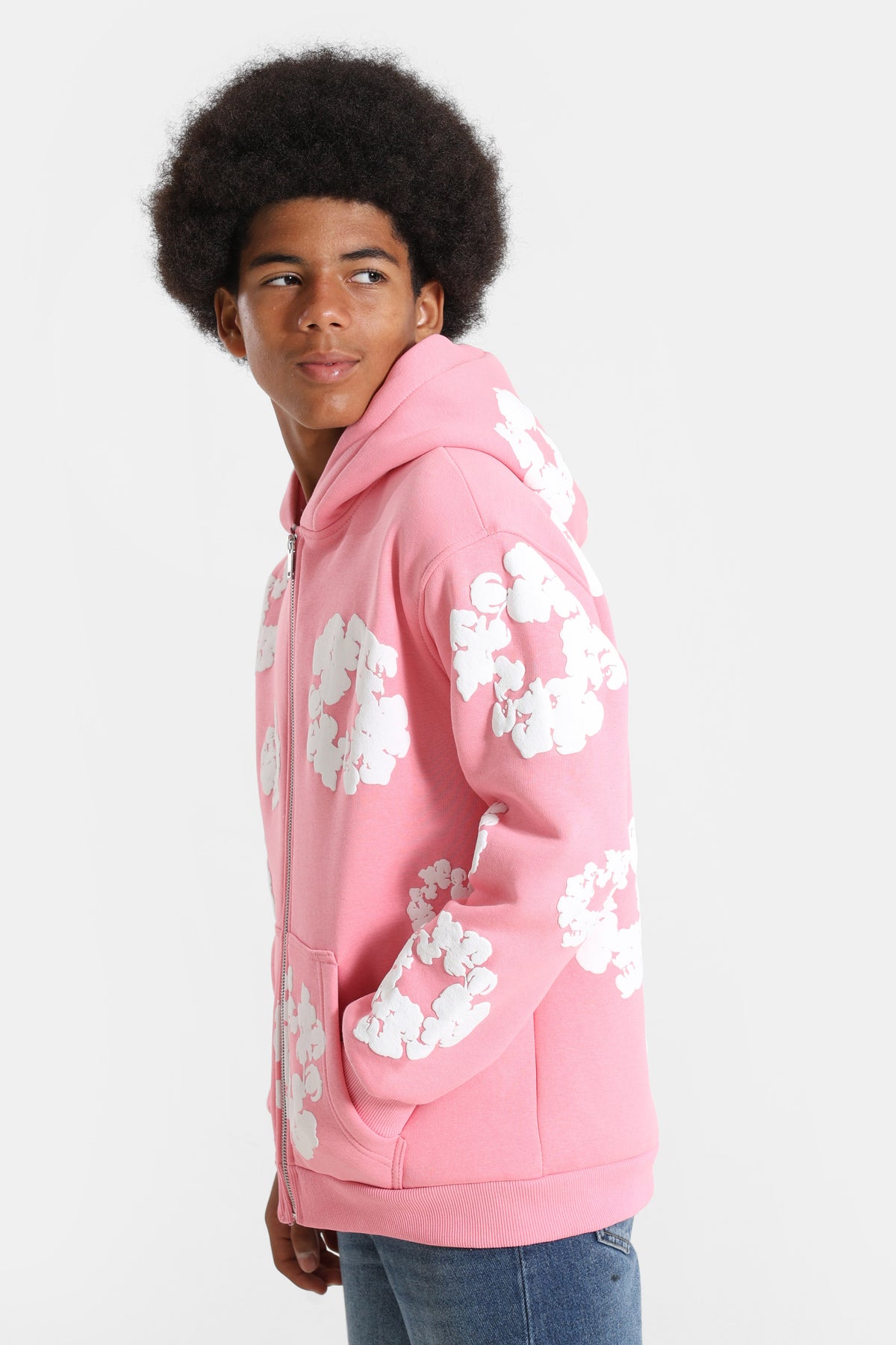 Kapuzensweatjacke - Pink + White