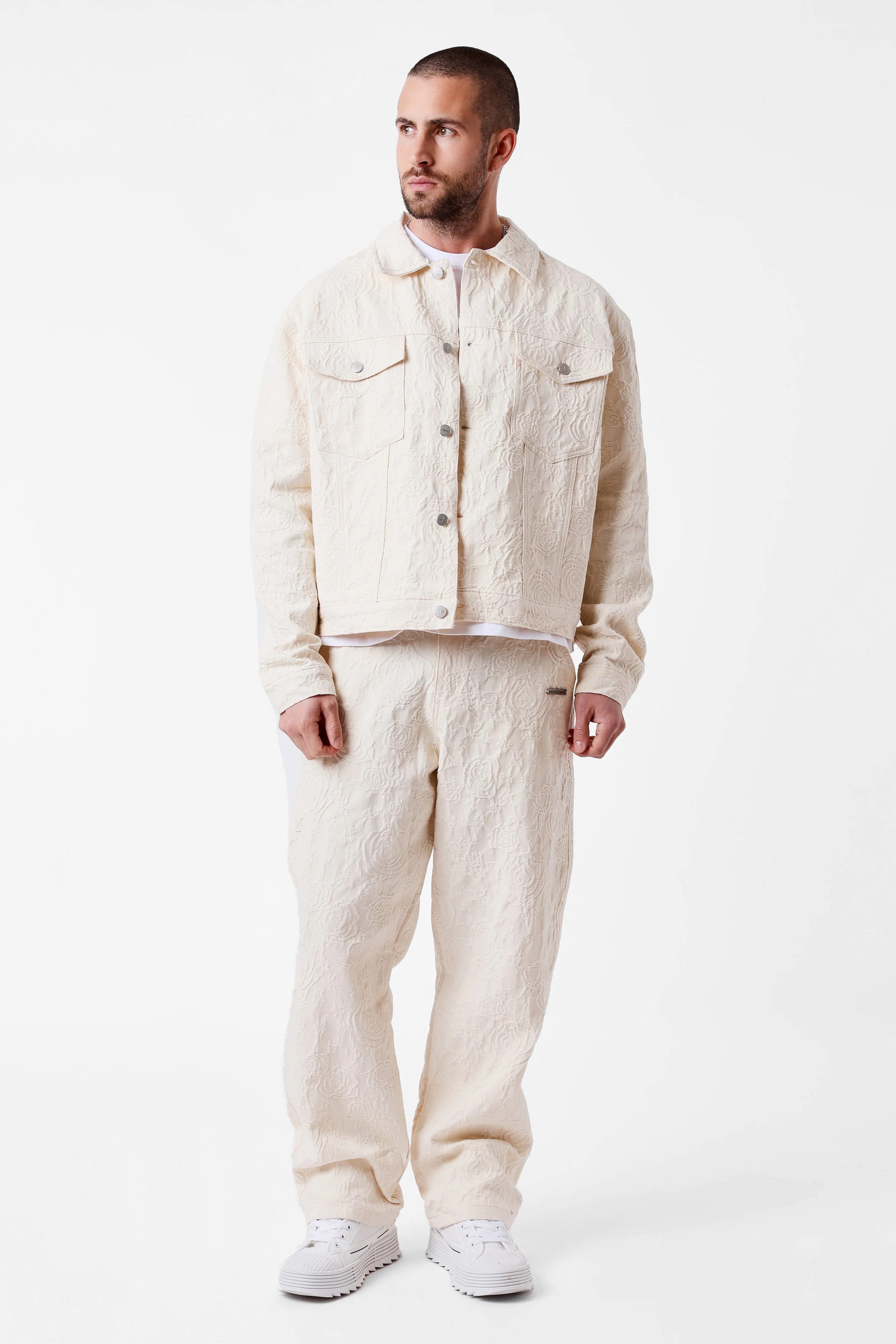 Trendy strukturierte Stoffhose - Offwhite