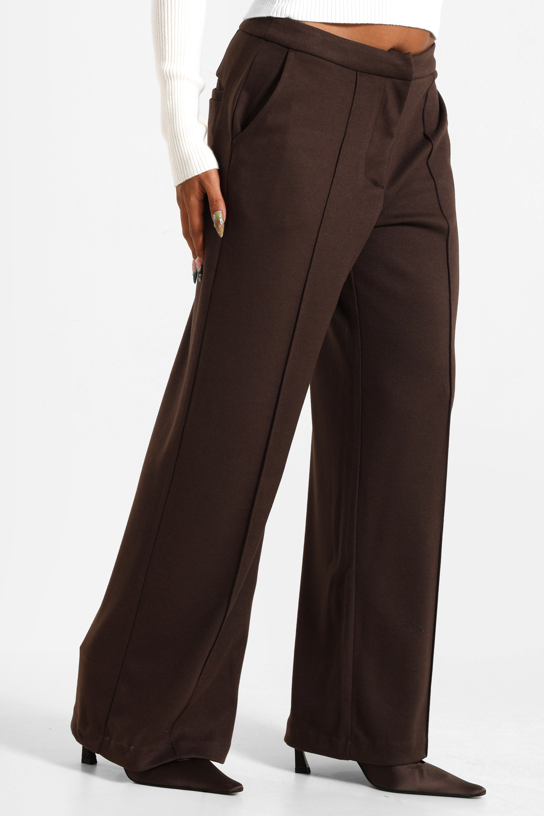 Wide-leg trousers in fabric - Dark Brown Mélange