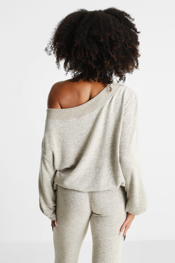 Off Shoulder Strickpullover - Beige meliert