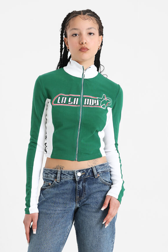 Crop Sweatjacke - Grün + Weiss