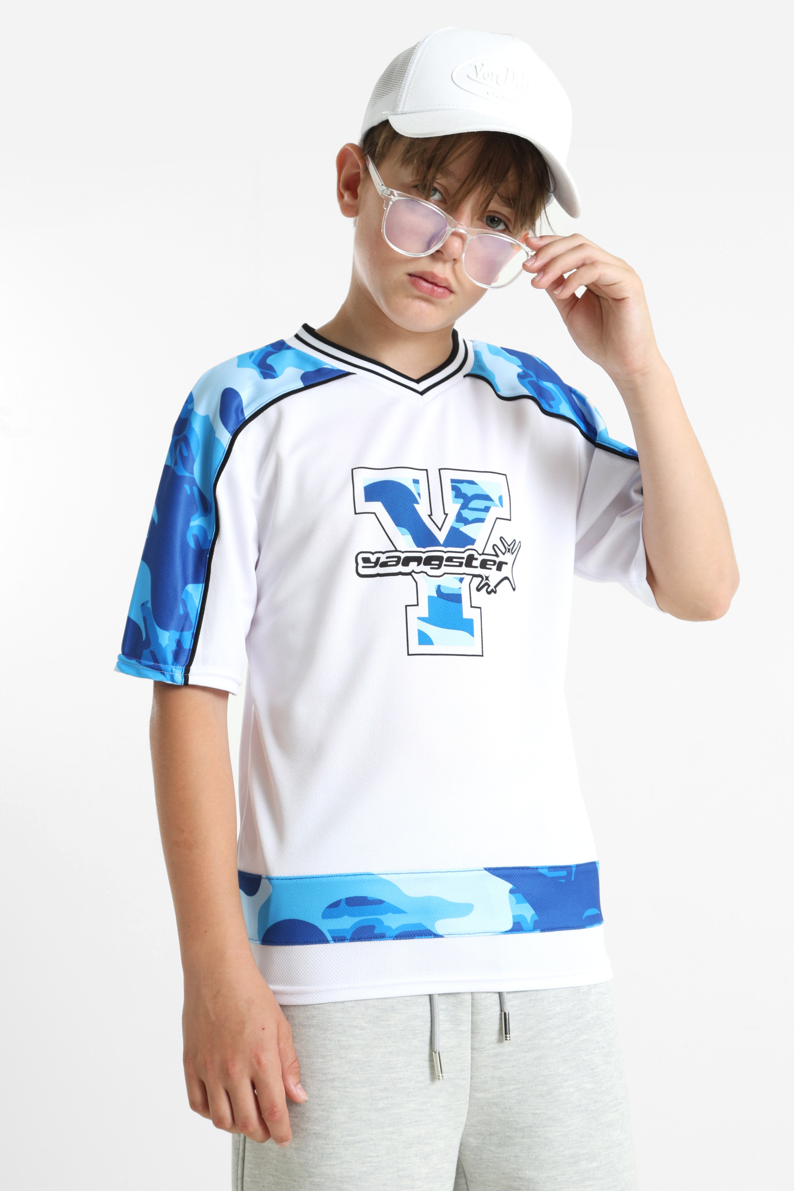 Mesh T-Shirt - Weiss + Blau Camouflage