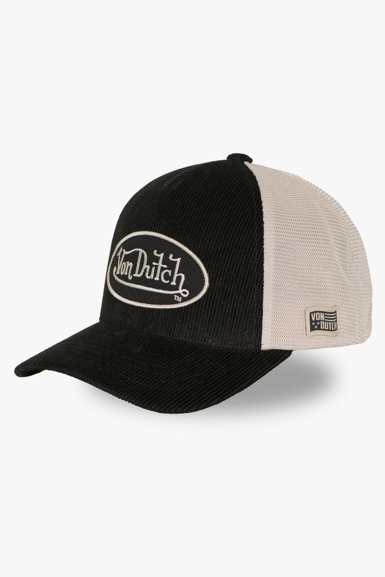 Corduroy trucker cap / strapback - Black + Beige