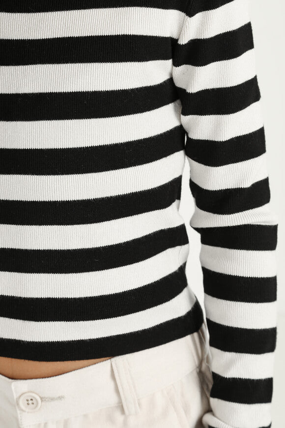 Pull en maille côtelée Crop - Noir + Beige clair