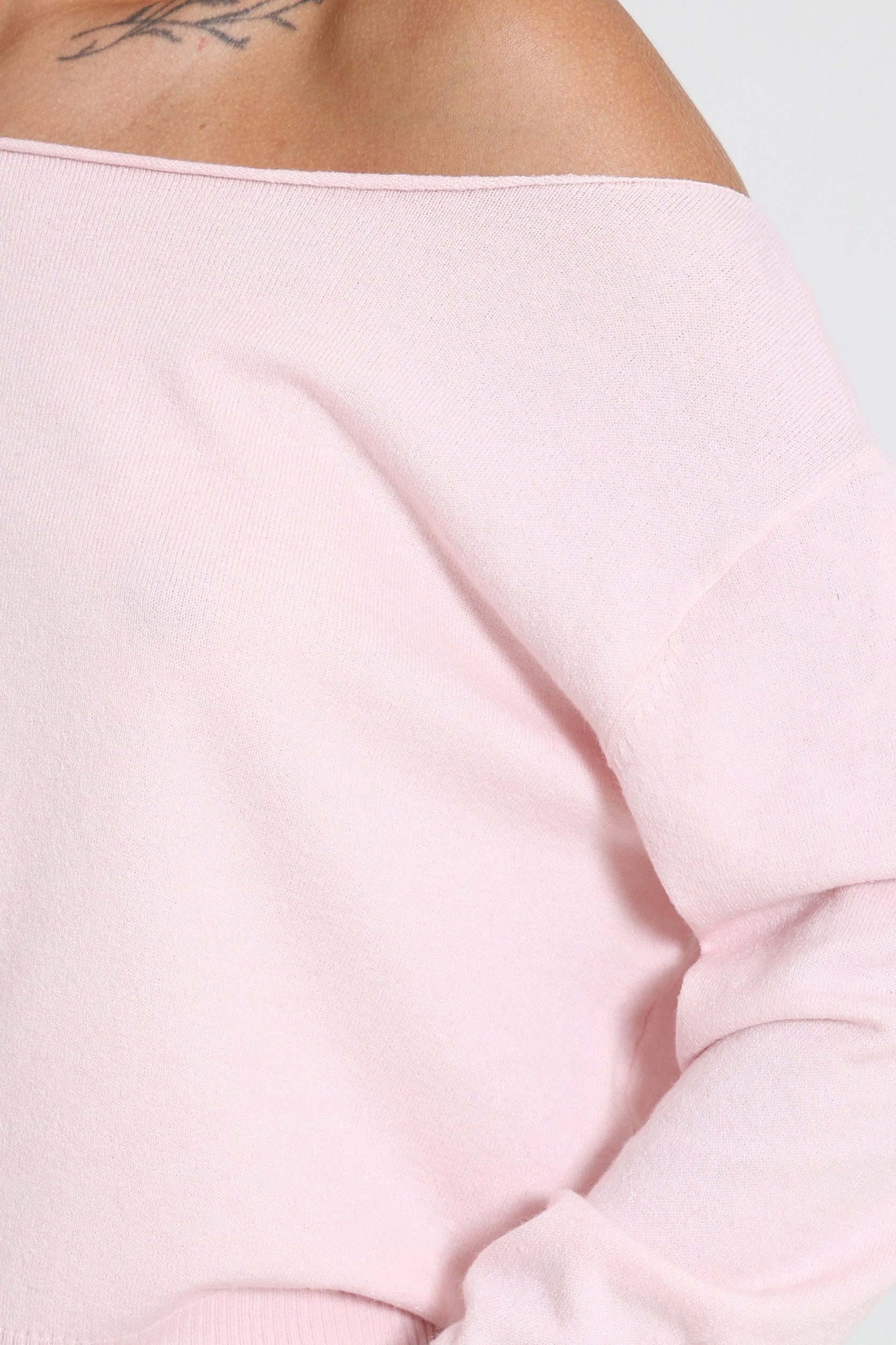 Off Shoulder Strickpullover - Rosa